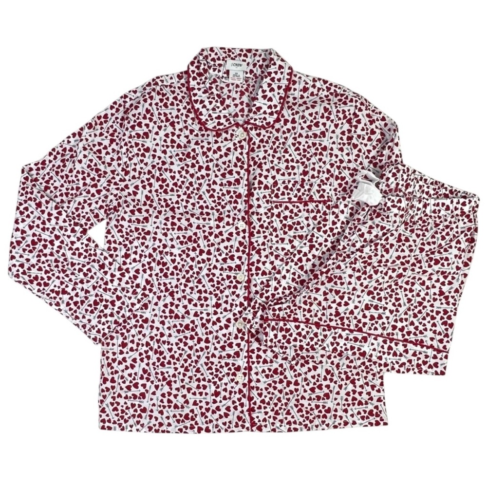 J. Crew Women’s Cotton Poplin Long Sleeve Valentine’s Day Heart Print Pajama Set